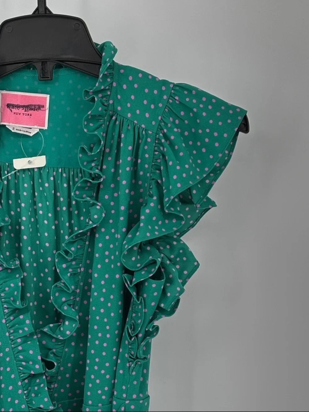 kate spade poolside green & pink  Polka ruffle Dot Wrap  Dress NwT